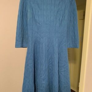 Lela Rose Blue A-Line Dress with Bateau Neckline